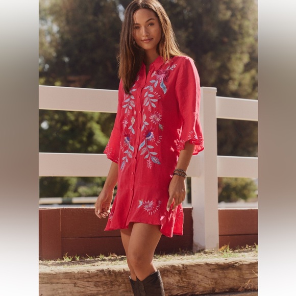 Johnny Was Red Floral Embroidered Mini Dress, XLP - Picture 3 of 14